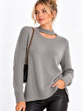 Very J Grey Tunic Sweater with Cutout Choker Neck Plus Size 1X NWOT